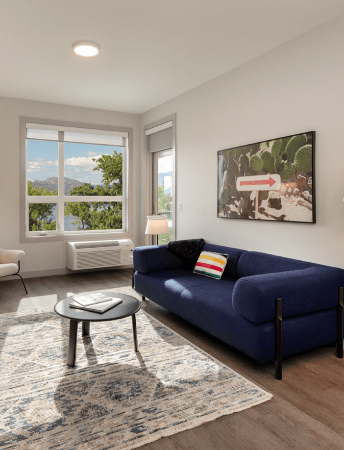 Living room in vacation rental suite at The Shore in Kelowna