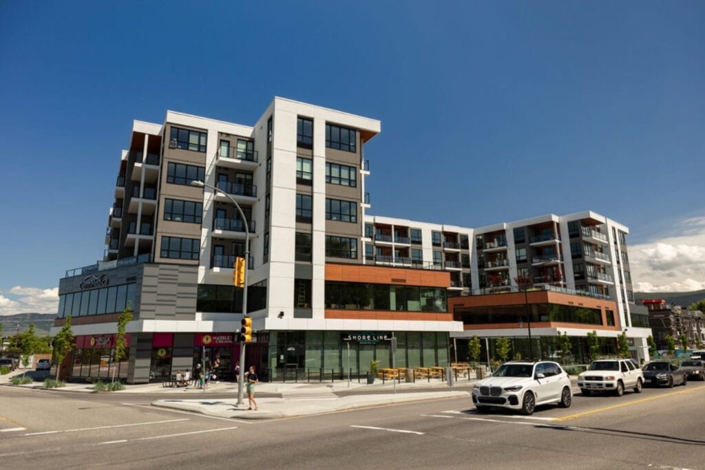 The Shore Kelowna Exterior view from Lakeshore intersection