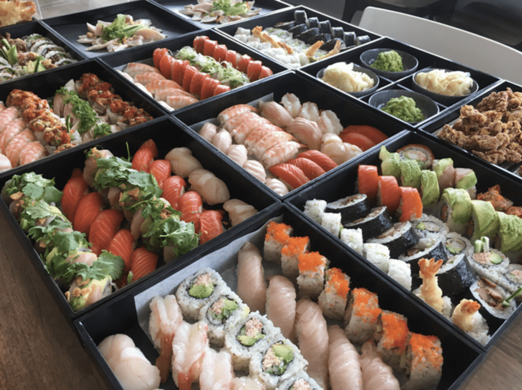 closeup of platters of sushi from kojo sushi in West Kelowna