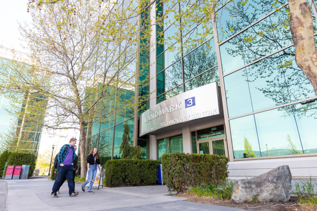 the exterior view Kelowna's Landmark 3 building, also the entrance to the Centre for Arts and Technology campus