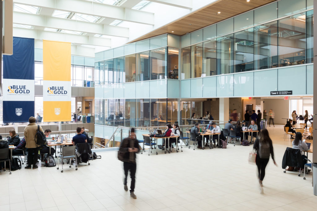 students studying and socializing at the UBCO kelowna campus