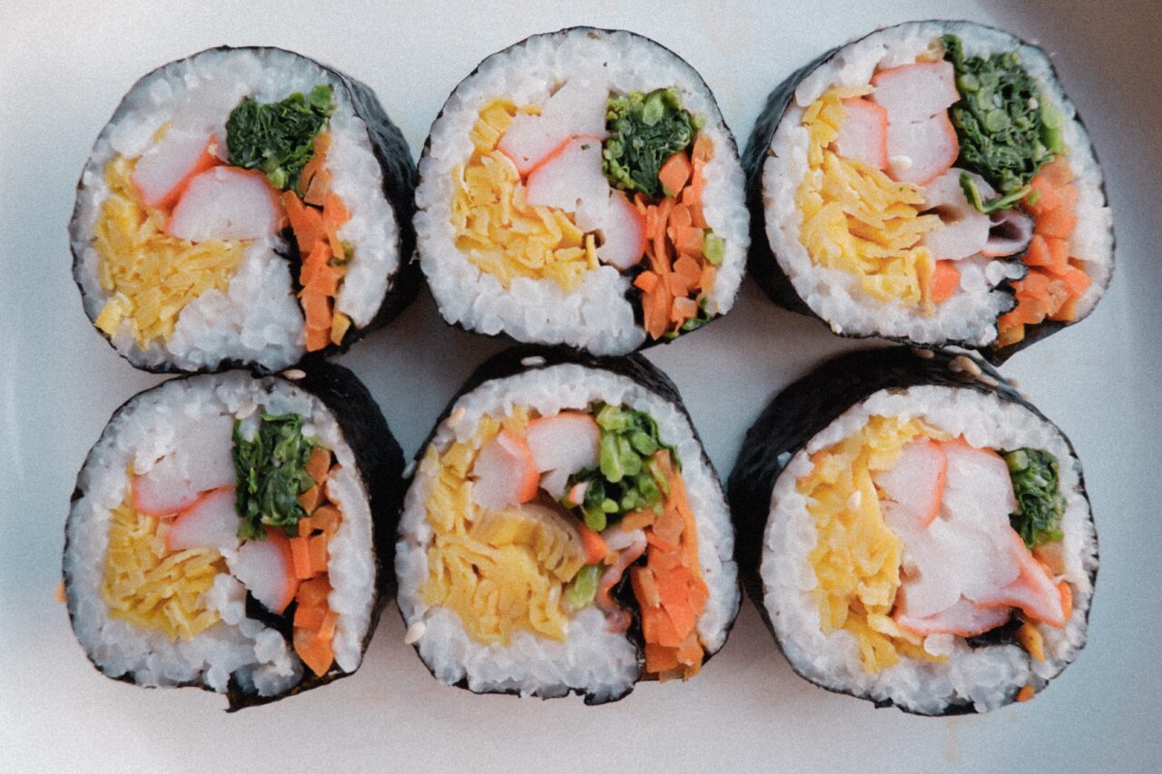 Korean kimbap, seaweed rice rolls, served in Kimbap and Sushi, one of Kelowna's best Korean restaurants