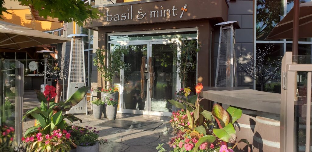 the exterior entryway of Basil and Mint, one of Kelowna's most unique restaurants