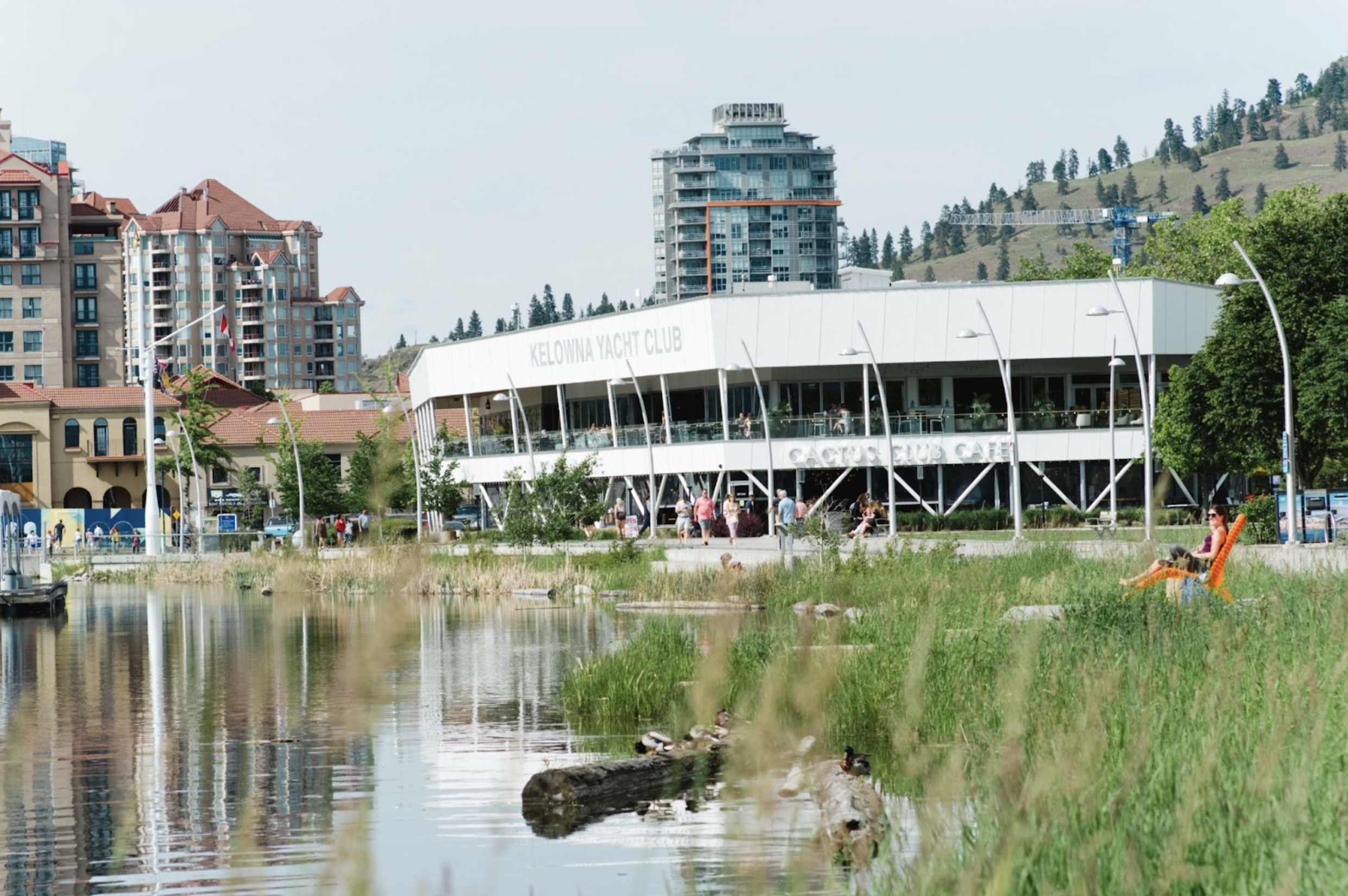 exterior view of cactus club, downstairs to the Kelowna Yacht Club, as one of Kelowna's most unique restaurants