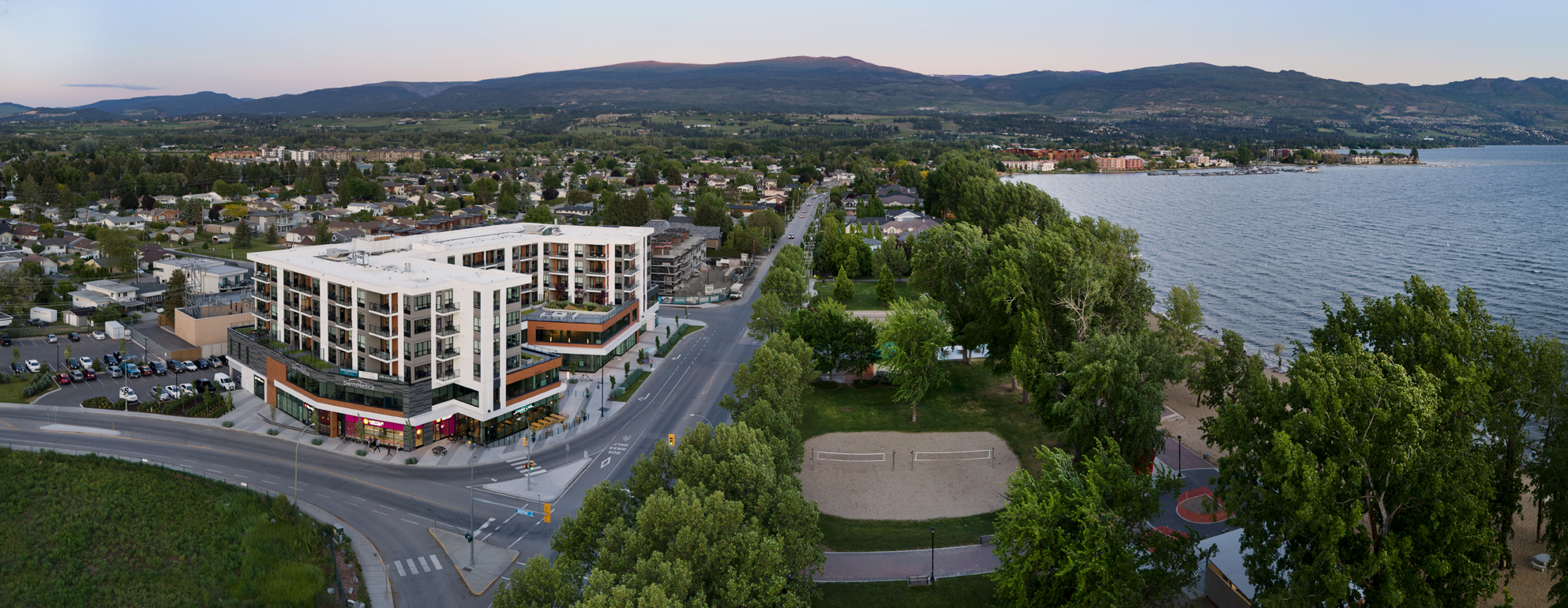 Panoramic view of The Shore Kelowna and South Lakeshore